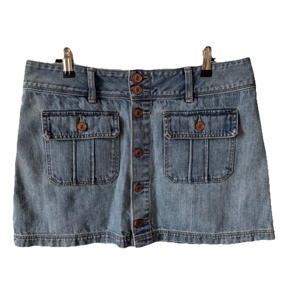 Abercrombie & Fitch Womens 10 Denim Jean Mini Skirt Pockets Button Front Blue